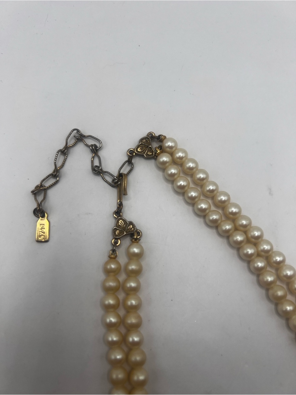 Vintage 1928 Pearl Double strand Necklace with red glass pendant and pearl - Picture 5 of 10